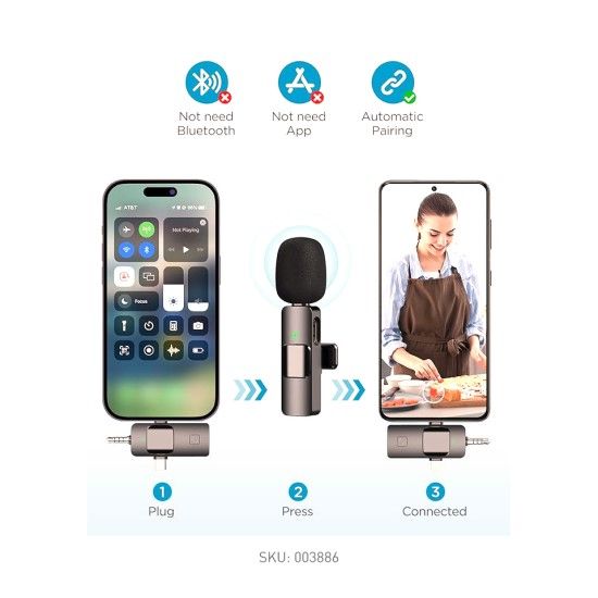 Wireless Lavalier Microphone, 3-in-1 Plug-Play Lapel Microphone for iPhone, iPad, Android - microphones - Lebanon