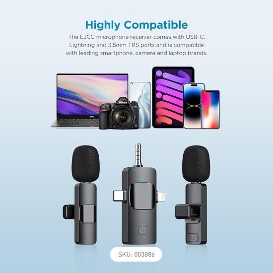  Wireless Lavalier Microphone, 3-in-1 Plug-Play Lapel Microphone for iPhone, iPad, Android - View 2