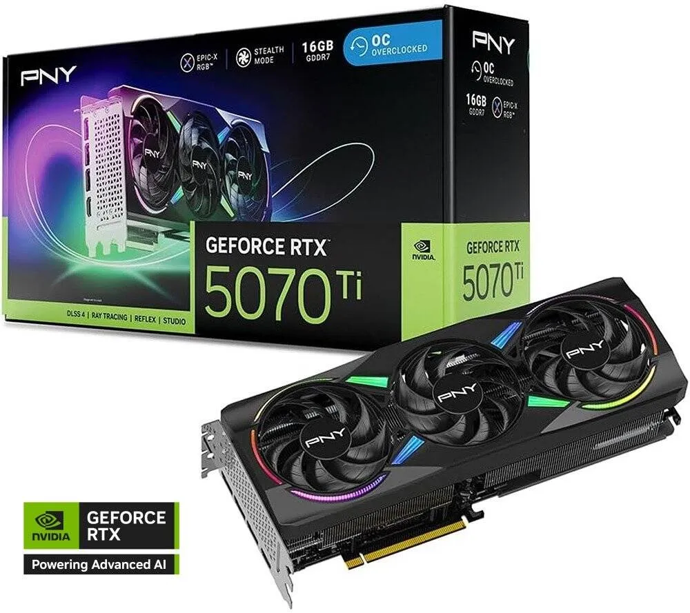 PNY PNY GeForce RTX 5070 Ti ARGB OC Triple Fan Graphics Card - 16GB GDDR7 - 256-Bit - GPU - Lebanon