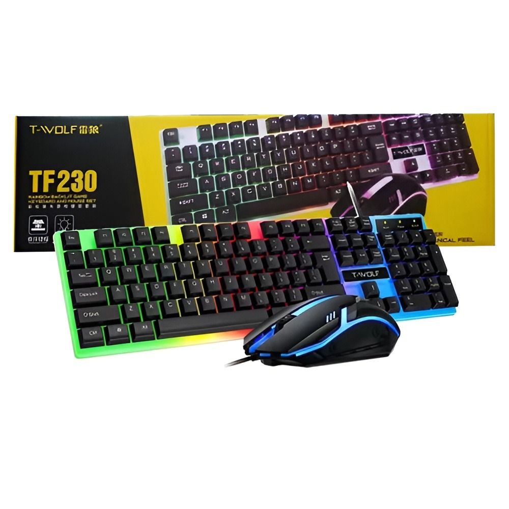 T-WOLF T-WOLF -TF230 RainBow Blacklit Game -Keyboard and Mouse set - Computer Accessories - Lebanon